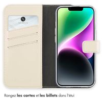 Selencia Étui de téléphone portefeuille en cuir véritable iPhone 14 - Greige