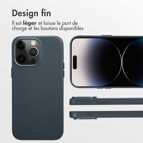 Accezz Coque arrière en cuir avec MagSafe Apple iPhone 14 Pro Max - Nightfall Blue