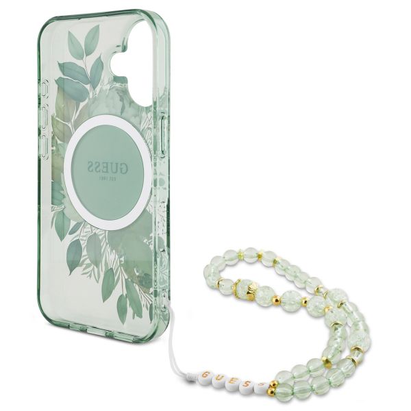 Guess MagSafe IML Flowers Case avec beads strap Apple iPhone 16 - Green