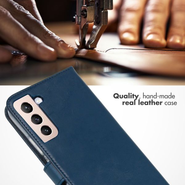 Selencia Étui portefeuille en cuir véritable Samsung Galaxy S22 Plus - Bleu