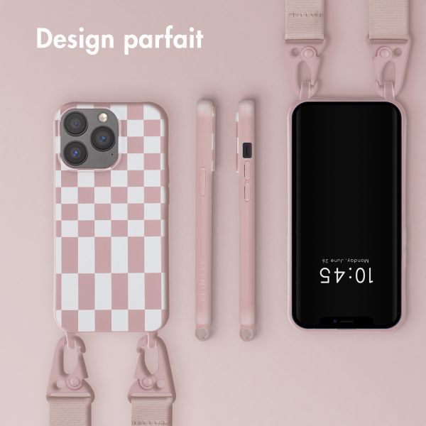 Selencia Coque design en silicone avec cordon amovible Apple iPhone 13 Pro - Irregular Check Sand Pink
