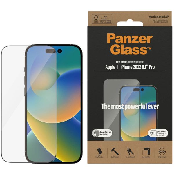 PanzerGlass Protection d'écran Ultra-Wide Fit Anti-bactérienne avec applicateur iPhone 14 Pro