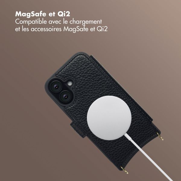Selencia Étui Riva avec MagSafe et cordon de téléphone Apple iPhone 16 - Noir