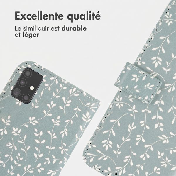 imoshion Étui de télephone portefeuille Design Samsung Galaxy A51 - Smoke Green Flowers