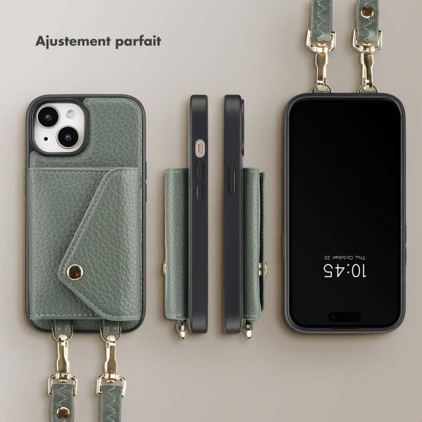 Selencia Coque à cordon avec porte-cartes enveloppe Sera iPhone 15 - Sage Green