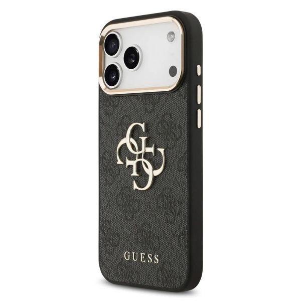 Guess Coque 4G Metal Logo Backcover Apple iPhone 17 Pro - Gold Edge - Black