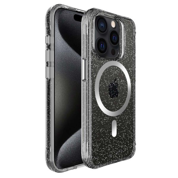 imoshion Coque arrière transparente Pailletée avec MagSafe Apple iPhone 15 Pro Max - Argent