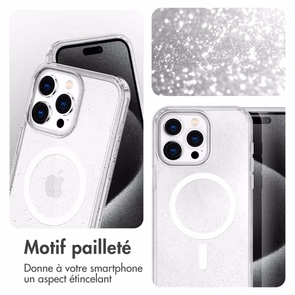 imoshion Coque Pailletée avec MagSafe Apple iPhone 15 Pro Max - Paillettes Transparent