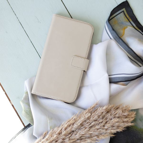 Selencia Étui de téléphone portefeuille en cuir véritable Samsung Galaxy A72 - Greige