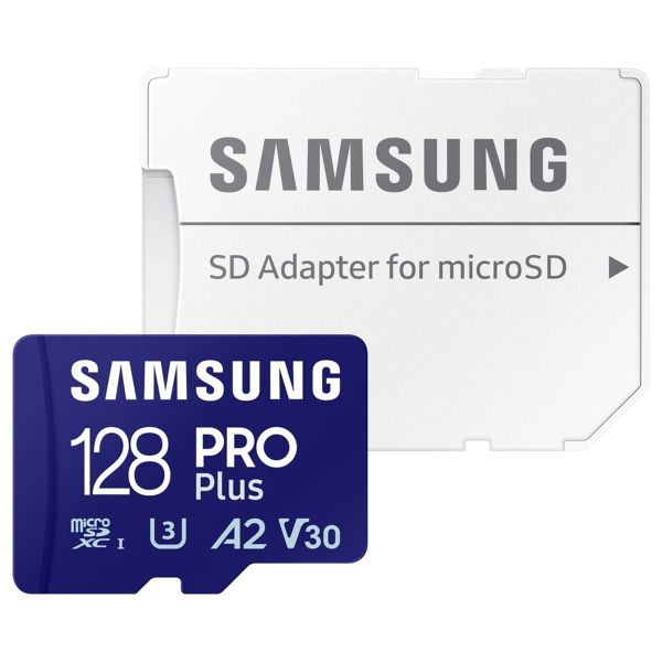 Samsung PRO Plus microSD 2023 - 128GB - Inclus un adaptateur SD - UHS-I/U3/Full HD/4K UHD