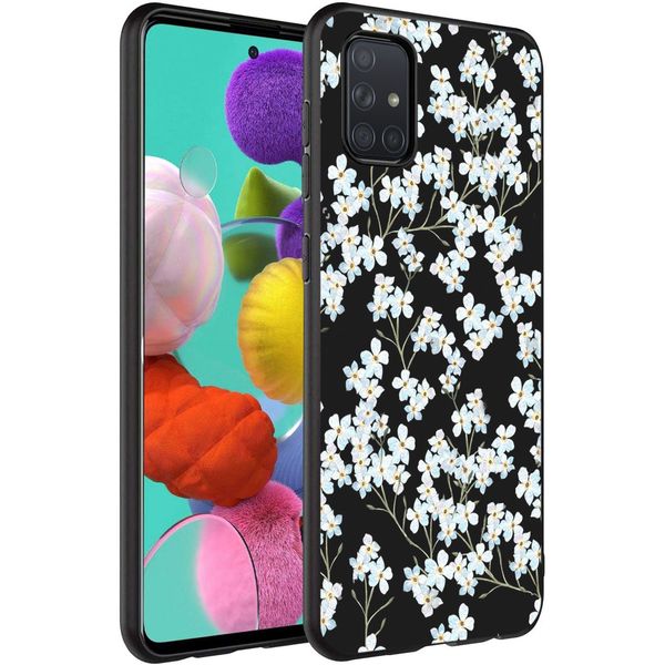 imoshion Coque Design Samsung Galaxy A71 - Fleur - Blanc / Noir