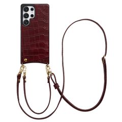 Selencia Coque de télephone Nova Croco avec cordon et porte-cartes Samsung Galaxy S25 Ultra - Burgundy