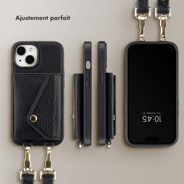 Selencia Coque à cordon avec porte-cartes enveloppe Sera iPhone 15 - Noir