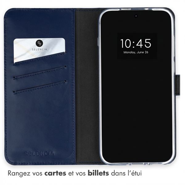 Selencia Étui portefeuille en cuir véritable OnePlus 15 - Bleu foncé