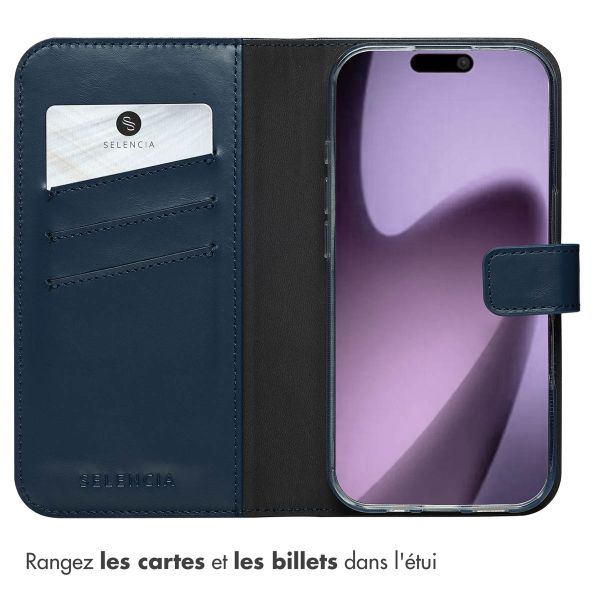 Selencia Étui portefeuille en cuir véritable Apple iPhone 17 - Bleu