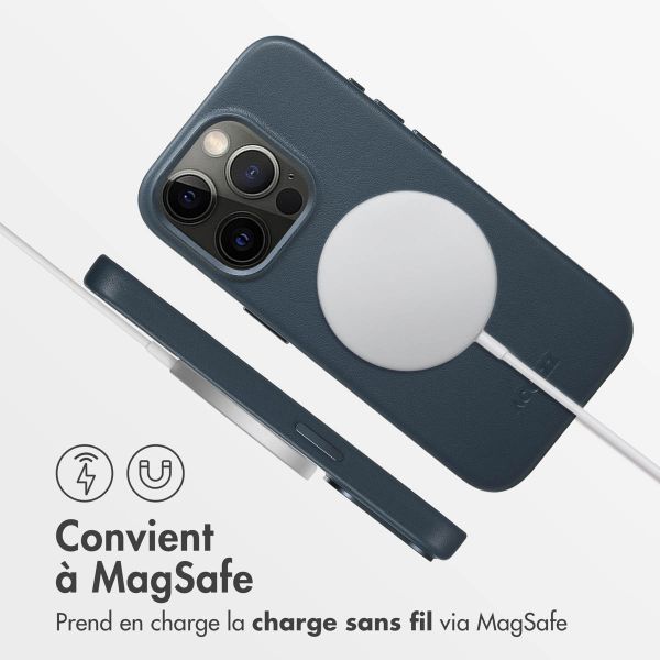 Accezz Coque arrière en cuir avec MagSafe Apple iPhone 15 Pro - Nightfall Blue
