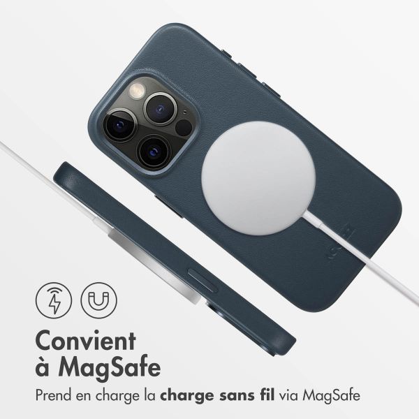 Accezz Coque arrière en cuir avec MagSafe iPhone 15 Pro - Nightfall Blue