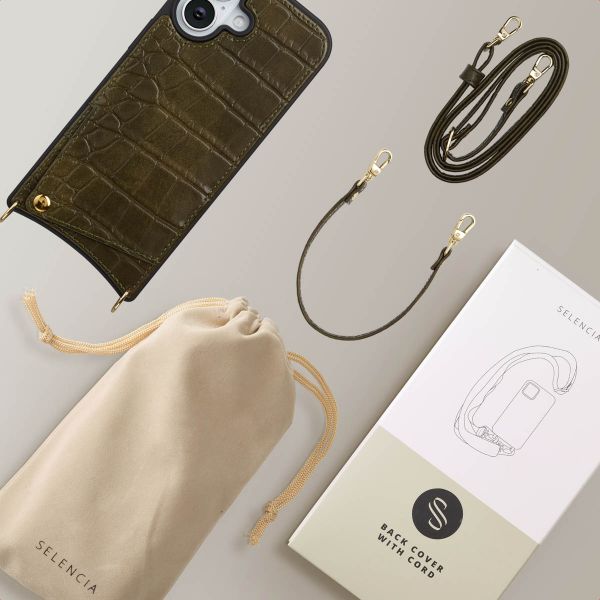 Selencia Coque de télephone Nova Croco avec cordon et porte-cartes Apple iPhone 17 - Dark Olive