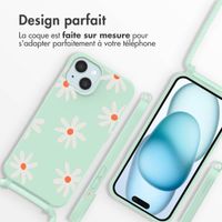 imoshion Coque design en silicone avec cordon Apple iPhone 15 - Green Flower Distance