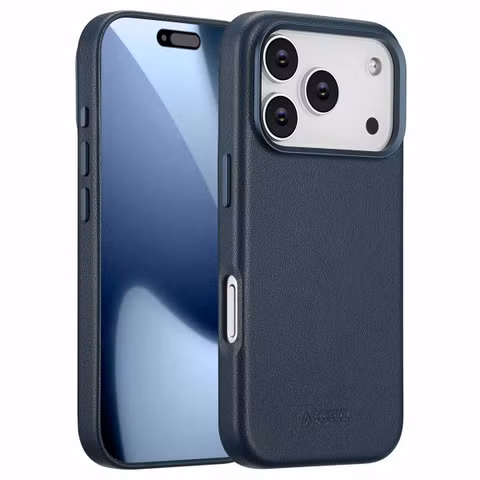 Accezz Coque arrière en cuir avec MagSafe Apple iPhone 17 Pro - Nightfall Blue