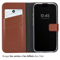 Selencia Étui de téléphone portefeuille en cuir véritable iPhone 16 - Brun clair