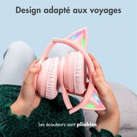 imoshion Casque sans fil pour enfants LED Light Cat Ear - Limiteur de décibels - Avec câble AUX - Rose