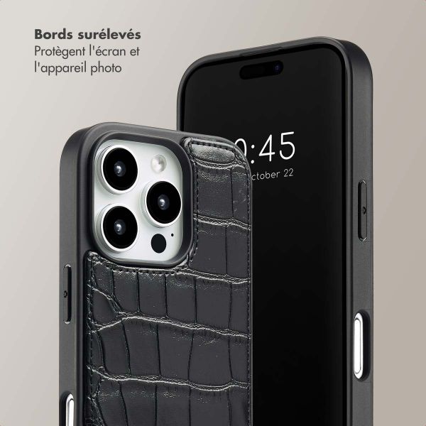 Selencia Coque Croco avec cordon et porte-cartes Nova iPhone 16 Pro - Black