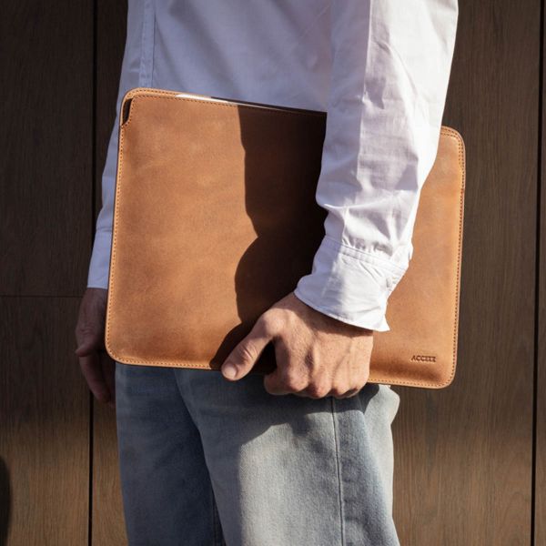 Accezz Leather Pochette ordinateur Apple MacBook 14 pouces - Cognac