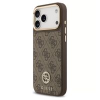 Guess Coque arrière en cuir avec logo Strass classique et MagSafe Apple iPhone 17 Pro - Marron