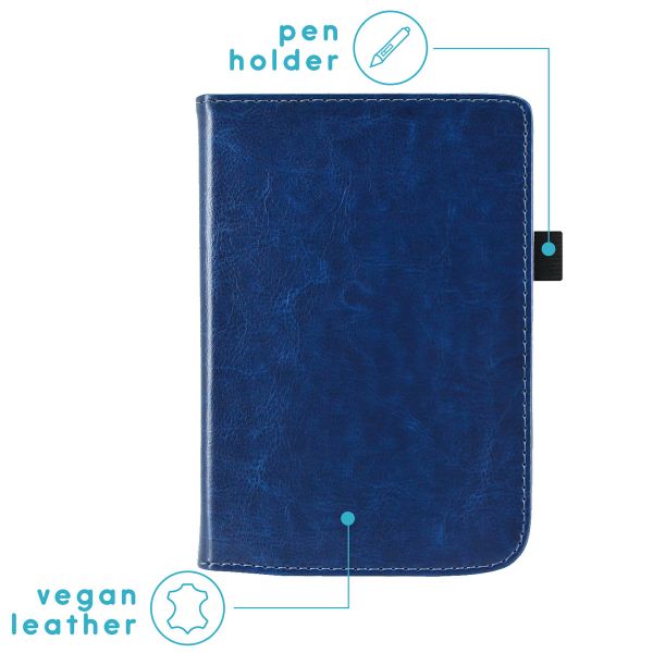 imoshion Étui de liseuse portefeuille en cuir végan Pocketbook Touch Lux 5 / HD 3 / Basic Lux 4 / Vivlio Lux 5 - Bleu foncé