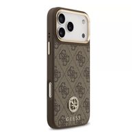 Guess Coque arrière en cuir avec logo Strass classique et MagSafe Apple iPhone 17 Pro - Marron