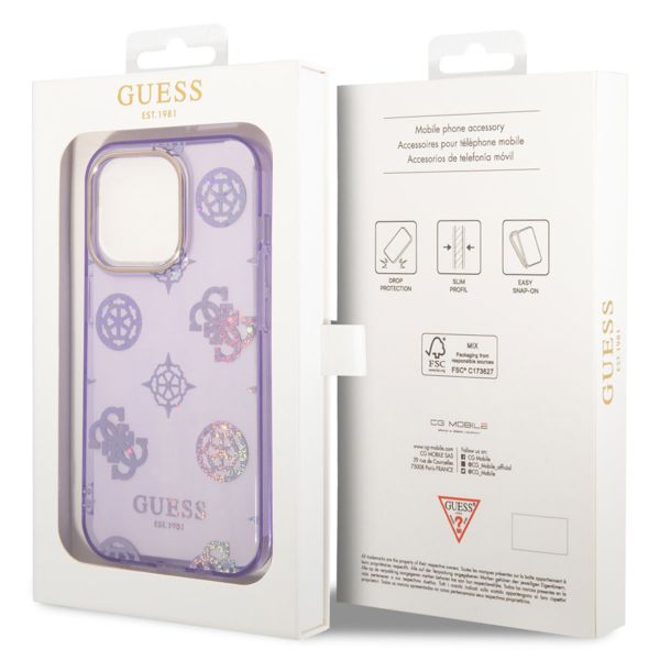 Guess Coque Peony Glitter Apple iPhone 14 Pro - Violet