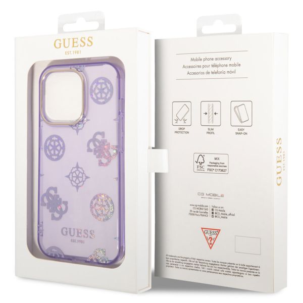 Guess Coque Peony Glitter iPhone 14 Pro - Violet