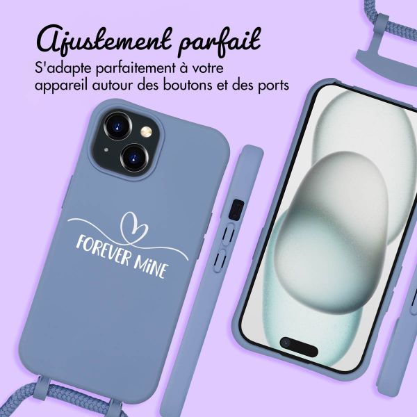 Coque de couleur personnalisée MagSafe avec cordon amovible et cœur élégant iPhone 15 - Ash Blue