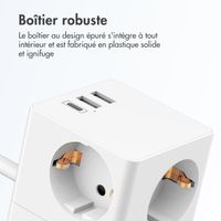 Accezz PowerCube Strip | 6-en-1 - 1x USB-C + 2x USB-A + 3x prise - 4000 watts - Blanc