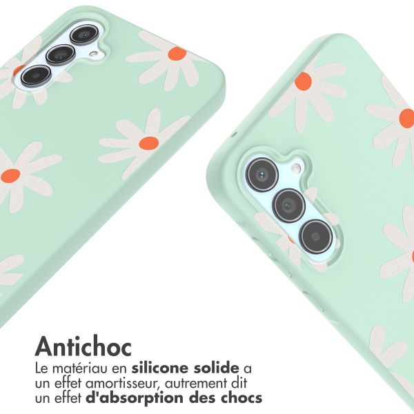 imoshion Coque design en silicone avec cordon Samsung Galaxy A55 - Green Flower Distance