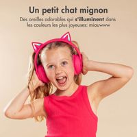 imoshion Casque sans fil pour enfants LED Light Cat Ear - Limiteur de décibels - Avec câble AUX - Hot Pink