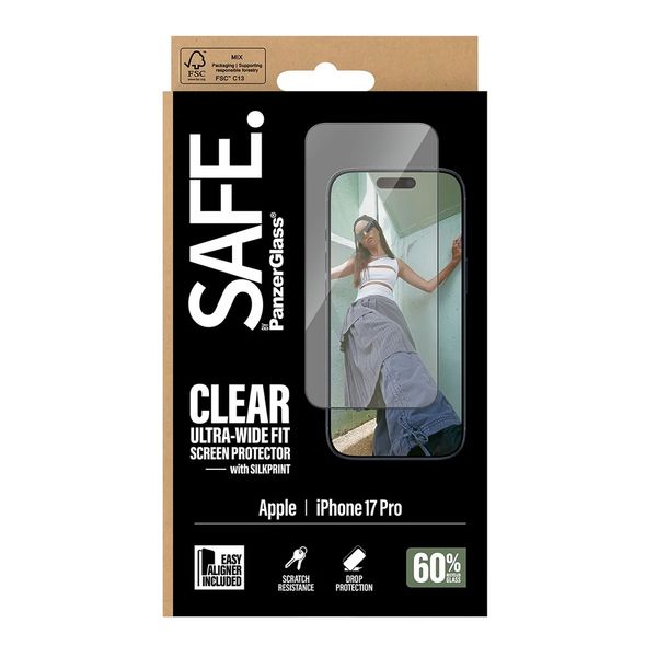 SAFE by PanzerGlass Ultra-Wide Fit Protection d’Écran avec EasyAligner Apple iPhone 17 Pro