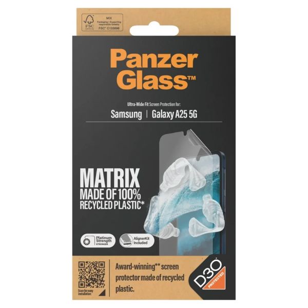 PanzerGlass ﻿Protection d'écran Matrix Recycled Ultra-Wide Fit Anti-bactérienne avec applicateur Samsung Galaxy A25 (5G)