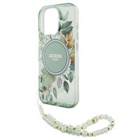 Guess MagSafe IML Flowers Case avec beads strap Apple iPhone 16 Pro - Green