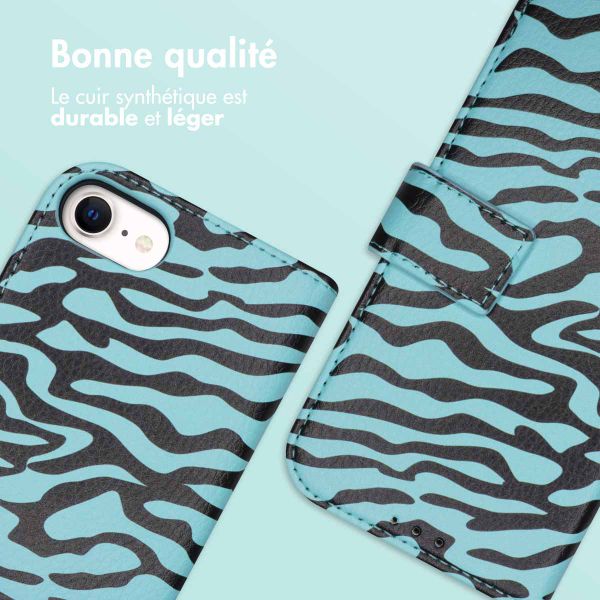 imoshion Étui de télephone portefeuille Design Apple iPhone SE (2022 / 2020) / 8 / 7 / 6(s) - Black Blue Stripes