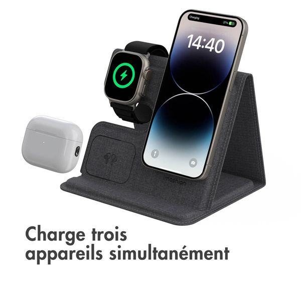 imoshion 3-en-1 Chargeur sans fil pliable Apple - iPhone / AirPods / Apple Watch - Gris
