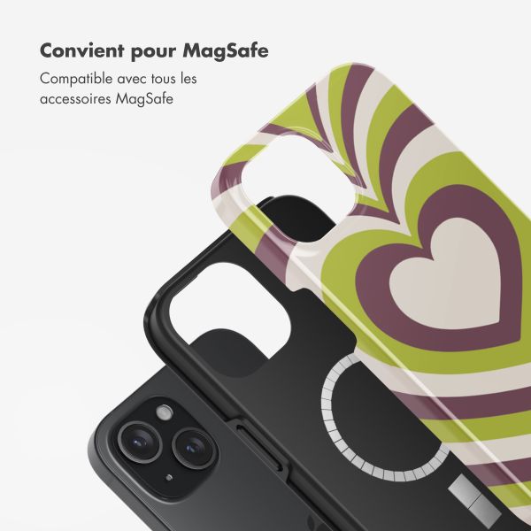 Selencia Coque arrière Vivid Tough avec MagSafe iPhone 15 - Double Hearts Plum Fern