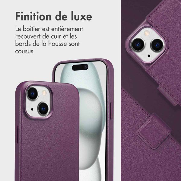 Accezz Étui de télephone portefeuille en cuir 2-en-1 avec MagSafe Apple iPhone 15 - Heath Purple