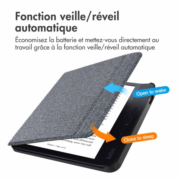 imoshion Étui de liseuse portefeuille Canvas Sleepcover avec support Kobo Libra H2O - Glitter Noir