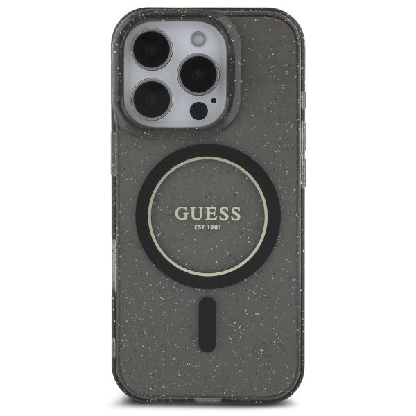 Guess MagSafe IML Glitter Case avec beads strap Apple iPhone 16 Pro - Noir