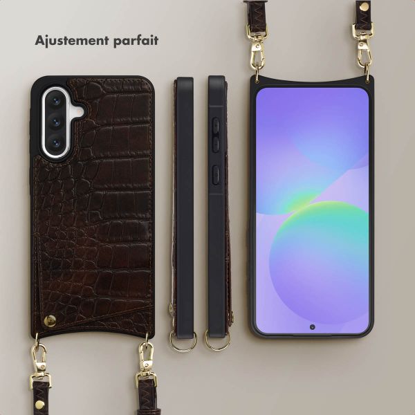 Selencia Coque de télephone Nova Croco avec cordon et porte-cartes Samsung Galaxy A36 - Choco Brown