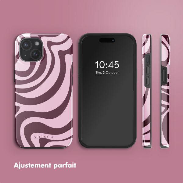 Selencia Coque arrière Vivid Tough avec MagSafe iPhone 15 - Wavy Swirl Pink Plum