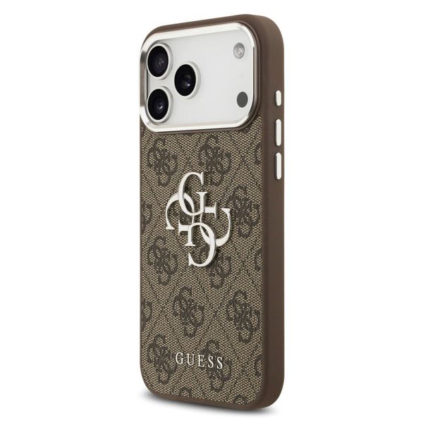 Guess Coque 4G Metal Logo Backcover Apple iPhone 17 Pro Max - Silver Edge - Brown