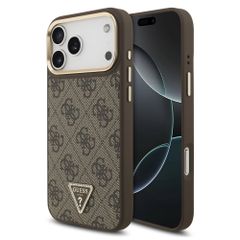 Guess Coque arrière en cuir avec logo Triangle classique et MagSafe Apple iPhone 17 Pro Max - Marron